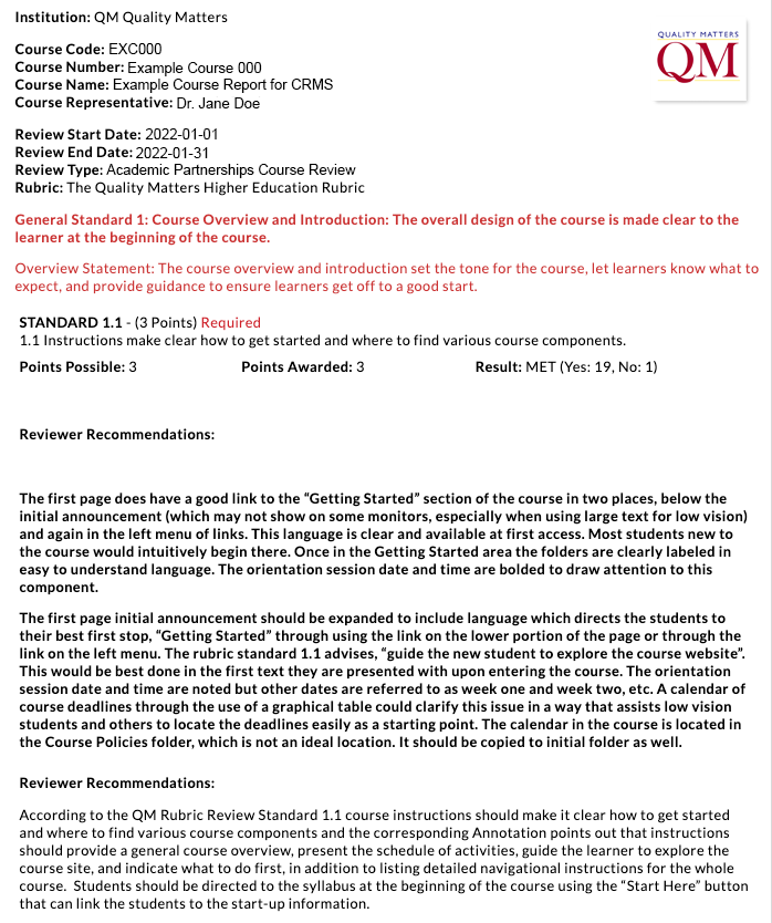 Course Report Example
