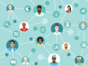 Corporate team working remotely online on a project. Business web communication vector seamless pattern. Diverse employees work together, international network, virtual office, freelancers project group.