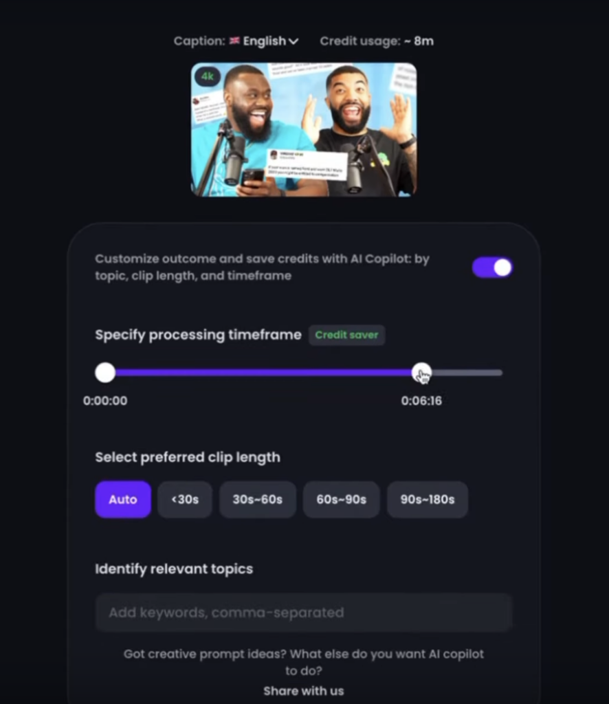 Screenshot of Opus Clip tool
