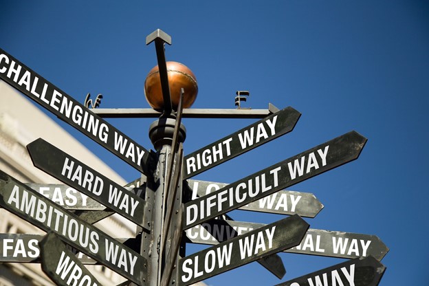 Post with a lot of signs pointing to different ways