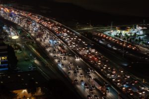 image of a traffic jam at night