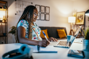 African American female student studying from home during lockdown