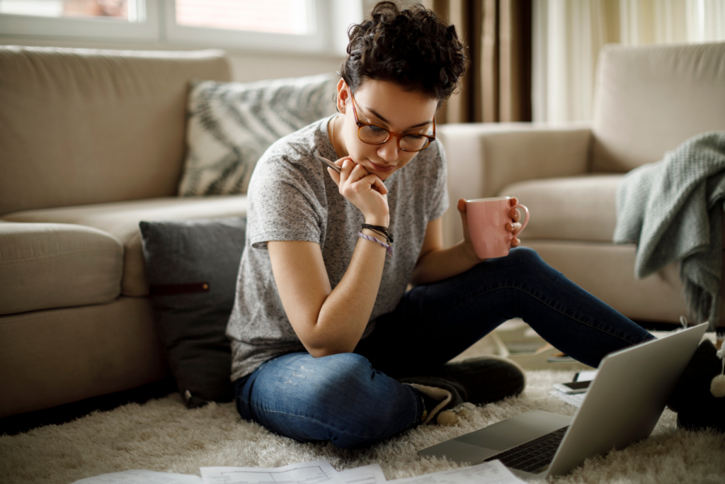 Young woman working at home