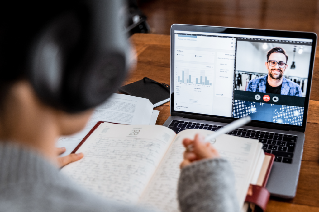 Woman working and studying from home