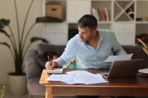 Father working at home office
